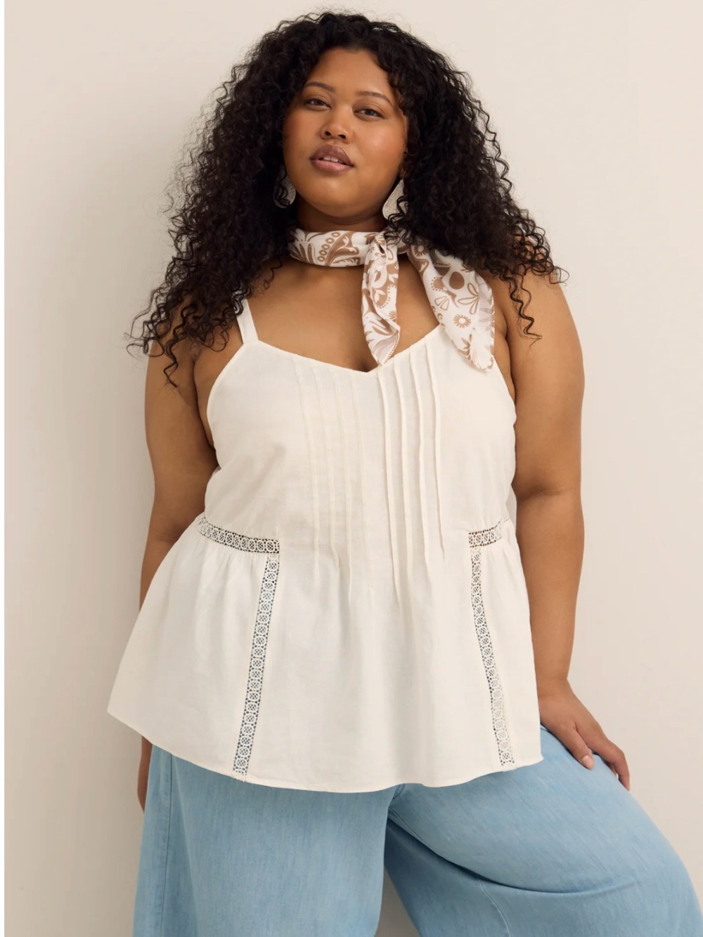 NWT Penningtons White Linen Blend Pintuck Lace-Trim Camisole Size 5X Coastal